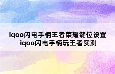 iqoo闪电手柄王者荣耀键位设置 iqoo闪电手柄玩王者实测